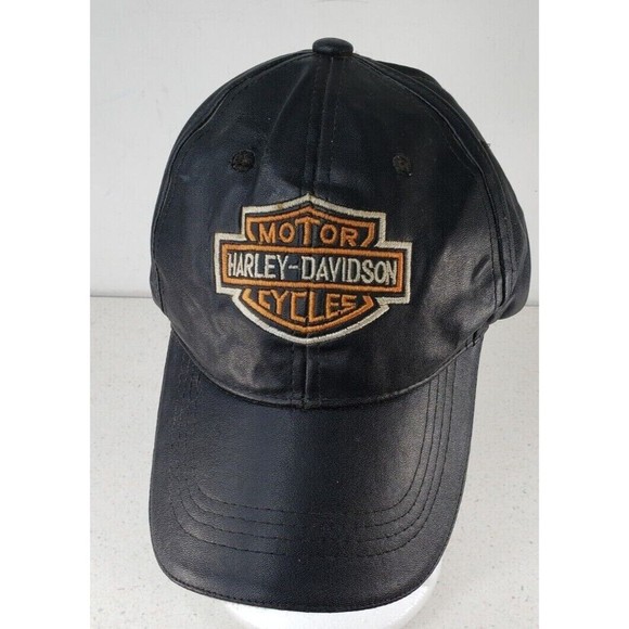 Harley-Davidson Other - VINTAGE Black Leather Harley-Davidson Motor Cycles Patch Adjustable Hat Cap